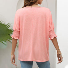Load image into Gallery viewer, Women's Plain Frill Trim Shirred Bishop Sleeve Tee