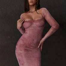 Load image into Gallery viewer, Pink Fitted Long-sleeve Dress