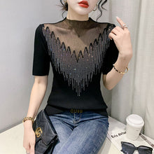 Load image into Gallery viewer, Rhinestone-studded Hollow Stitching Short Sleeves