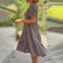 Load image into Gallery viewer, Cotton linen v-neck solid color dress