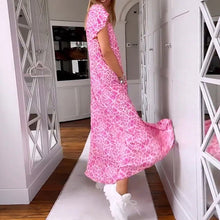 Load image into Gallery viewer, V-neck Printed Long Dress With Short Sleeves