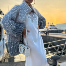 Load image into Gallery viewer, Knitted Sweater Jacket With Monochromatic Sequins