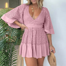 Load image into Gallery viewer, Lace Crochet Romper Dress with Built-in Shorts
