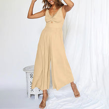 Load image into Gallery viewer, V Neck Cutout Wide Leg Jumpsuits
