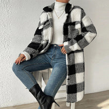 Load image into Gallery viewer, Women’s Chic Plaid Print Warm Plush Long Coat