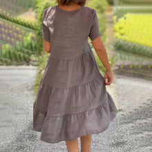 Load image into Gallery viewer, Cotton linen v-neck solid color dress
