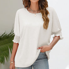 Load image into Gallery viewer, Women's Plain Frill Trim Shirred Bishop Sleeve Tee