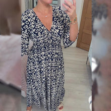 Load image into Gallery viewer, Bohemian Casual Print V-neck Waist Wrap Long Dress