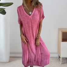 Load image into Gallery viewer, Cotton and Linen V-neck Midi Dress