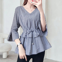 Load image into Gallery viewer, Black and White Plaid Narrow Waist Shirt