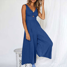 Load image into Gallery viewer, V Neck Cutout Wide Leg Jumpsuits