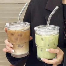 Load image into Gallery viewer, Glass Cup with Straw &amp; Lid