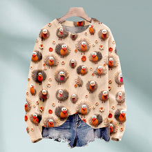 Load image into Gallery viewer, Christmas Cute Little Turkeys Print Knit Pullover Sweater