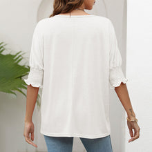 Load image into Gallery viewer, Women's Plain Frill Trim Shirred Bishop Sleeve Tee