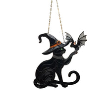 Load image into Gallery viewer, Black Cat Touching Bat Window Hanging