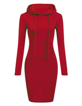 Load image into Gallery viewer, Women Stripes Pocket Knee Length Slim Casual Pullover Hoodie Dress