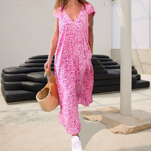 Load image into Gallery viewer, V-neck Printed Long Dress With Short Sleeves