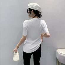 Load image into Gallery viewer, Rhinestone-studded Hollow Stitching Short Sleeves