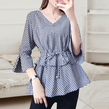Load image into Gallery viewer, Black and White Plaid Narrow Waist Shirt