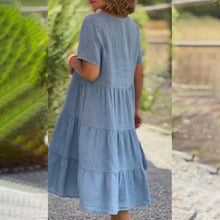 Load image into Gallery viewer, Cotton linen v-neck solid color dress