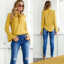 Load image into Gallery viewer, Magoloft™ Lace-up Long Sleeve Chiffon Blouse