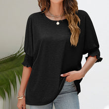 Load image into Gallery viewer, Women's Plain Frill Trim Shirred Bishop Sleeve Tee