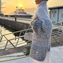 Load image into Gallery viewer, Knitted Sweater Jacket With Monochromatic Sequins