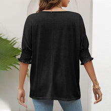 Load image into Gallery viewer, Women's Plain Frill Trim Shirred Bishop Sleeve Tee