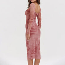 Load image into Gallery viewer, Pink Fitted Long-sleeve Dress
