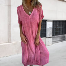 Load image into Gallery viewer, Cotton and Linen V-neck Midi Dress
