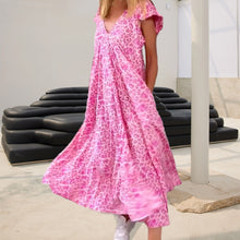 Load image into Gallery viewer, V-neck Printed Long Dress With Short Sleeves