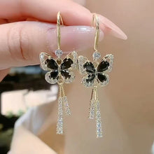 Load image into Gallery viewer, Crystal Butterfly Tassel Earrings