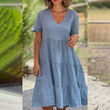 Load image into Gallery viewer, Cotton linen v-neck solid color dress