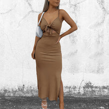 Load image into Gallery viewer, Women's Plain Cut Out Knot Front Split Thigh Cami Dress