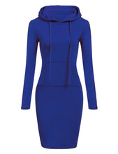 Load image into Gallery viewer, Women Stripes Pocket Knee Length Slim Casual Pullover Hoodie Dress