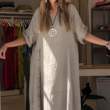 Load image into Gallery viewer, Women's Cotton And Linen Side Button Dress