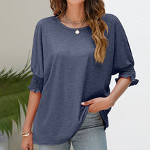 Load image into Gallery viewer, Women's Plain Frill Trim Shirred Bishop Sleeve Tee