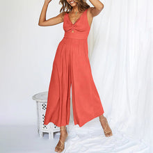 Load image into Gallery viewer, V Neck Cutout Wide Leg Jumpsuits