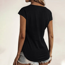 Load image into Gallery viewer, Round Neck Half Zip Panel Lace Short Sleeve T-shirt