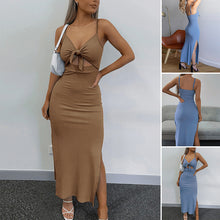 Load image into Gallery viewer, Women's Plain Cut Out Knot Front Split Thigh Cami Dress