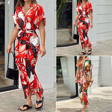 Load image into Gallery viewer, Lapel Tie Leaf Print Dress