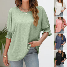 Load image into Gallery viewer, Women's Plain Frill Trim Shirred Bishop Sleeve Tee