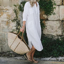 Load image into Gallery viewer, Elegant Solid Color Slit Shirt Dress
