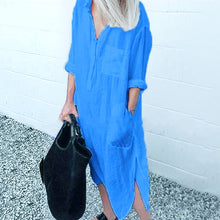 Load image into Gallery viewer, Elegant Solid Color Slit Shirt Dress
