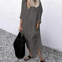 Load image into Gallery viewer, Elegant Solid Color Slit Shirt Dress