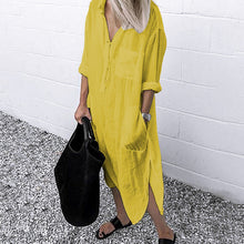 Load image into Gallery viewer, Elegant Solid Color Slit Shirt Dress