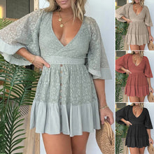 Load image into Gallery viewer, Lace Crochet Romper Dress with Built-in Shorts