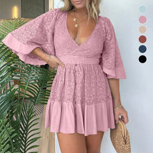 Load image into Gallery viewer, Lace Crochet Romper Dress with Built-in Shorts
