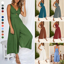 Load image into Gallery viewer, V Neck Cutout Wide Leg Jumpsuits