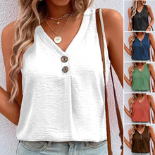 Load image into Gallery viewer, V-Neck Button Sleeveless Shirt